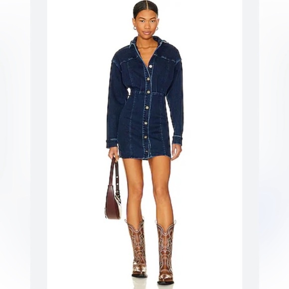 Free People Blue Long Sleeve Denim Dress - Picture 2 of 16